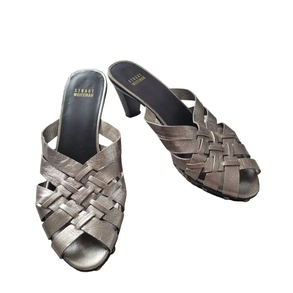 Stuart Weitzman Gold Slip On Weave Heels, sz. Approx. 9